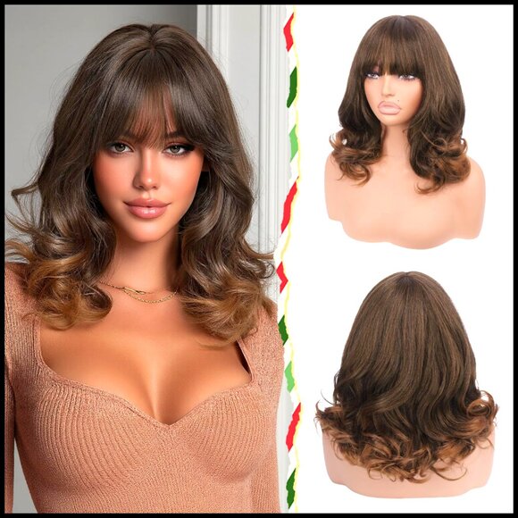 Synthetic Yaki Fiber Wig with Bangs Body Wave Heat Resistant Natural Look main image 6